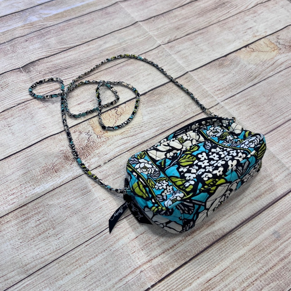 Vera Bradley Floral Quilted Cotton Mini Crossbody Bag Blue White Chain Strap